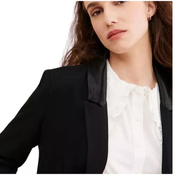NWOT Current Air Anthropologie Sz S Black Double Breasted Blazer w/ Satin Collar - Picture 1 of 7